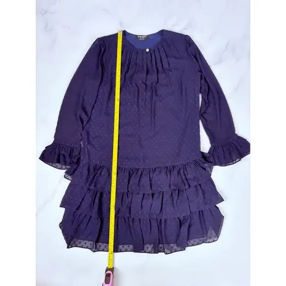 Kate Spade Breezy Dot Flounce Dress Navy Tiered Swiss Dot Ruffle Mini Small - Picture 13 of 14